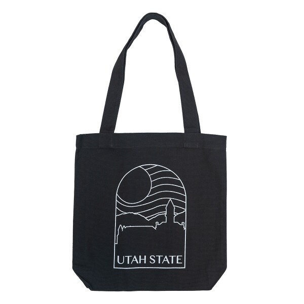 utah state old main sketch outline tote bag black
